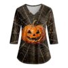Womens Halloween Scrub Top Pumpkin Ghost Print 3/4 Sleeve Shirt S