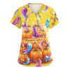 Women's Halloween Scrub Top Pumpkin Haunted Nurse Shirt(Yellows 3X-Large)
