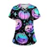 Women's Halloween Scrub Top V Neck Nurse Medical Shirt(Purple Large)