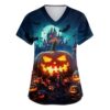Women's Halloween Scrub Top V Neck Nurse Uniform Top(Blues Medium)