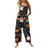 Women's Jumpsuits Boho Baggy One Piece Cute Sleeveless Overalls Vintage Wide Leg Long Pant Spooky Season Outfit(2-Navy,Small)