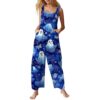 Women's Jumpsuits Boho Baggy One Piece Cute Sleeveless Overalls Vintage Wide Leg Long Pant Spooky Season Outfit(1-Dark Blue,X-Large)