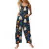 Women's Jumpsuits Boho Baggy One Piece Cute Sleeveless Overalls Vintage Wide Leg Long Pant Spooky Season Outfit(5-Dark Blue,Large)