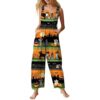 Women's Jumpsuits Boho Baggy One Piece Cute Sleeveless Overalls Vintage Wide Leg Long Pant Spooky Season Outfit(1-Yellow,XX-Large)