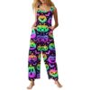 Women's Jumpsuits Boho Baggy One Piece Cute Sleeveless Overalls Vintage Wide Leg Long Pant Spooky Season Outfit(5-Multicolor,XX-Large)
