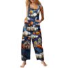 Women's Jumpsuits Comfy Sleeveless Overalls Funny Square Neck Spooky Season Outfit Spring Summer Pumpkin Romper(1-Dark Blue,Small)