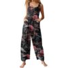Women's Jumpsuits Spring Summer Pumpkin One Piece Vintage Floral Print Spooky Season Outfit Cute Baggy Overalls(4-Wine,Large)