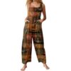 Women's Jumpsuits Spring Summer Pumpkin One Piece Vintage Floral Print Spooky Season Outfit Cute Baggy Overalls(4-Ginger,Large)