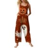 Women's Jumpsuits Spring Summer Pumpkin One Piece Vintage Floral Print Spooky Season Outfit Cute Baggy Overalls(2-Yellow,Medium)