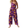 Women's Knit Overalls Patchwork Jack O Lantern Print Wide Leg Jumpsuits with Pockets Casual Vintage Party Loungewear(4-Purple,3X-Large)