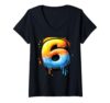 Women's Number 6 Graffiti 6th Birthday Kids Drip Paint Party Six Art V-Neck T-Shirt