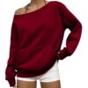 Womens Off Shoulder Sweatshirts Casual Long Sleeve Basic Loose Pullover Top 2026 Fall Winter Ladies Workout Baggy Lounge Comfortable Soft Lightweight Dressy Cute Thermal Y2K Oversized Sweater Wine 3XL