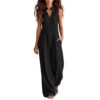 Women's Sleeveless Jumpsuit Button Down Wide Leg Casual Romper