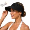 Women's UPF 50+ UV Protection Sun Visor with Wide Brim, Lightweight Outdoor Sport Cap, Ponytail Hole Hat for Women (Black-1)