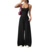 Womens Wide Leg Jumpsuit Backless Spaghetti Strap Baggy Pants Romper Jumpsuits Summer Casual Sleeveless One Piece Outfit (Black,S)