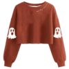 Women's Witch Crop Sweatshirt Vintage Graphic Pullover Spooky Season Tops