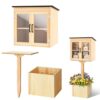 Wonderjune Outdoor Little Library Book Exchange Box Durable Weatherproof Solid Wood Free Library with Floor Plugs and Small Flower Fence for Neighborhoods, Community, School