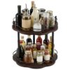Wood Double-Tier Lazy Susan Organizer, 12.99 in 360° Rotating Spice Rack with Adjustable Upper Tray, Turntable for Kitchen Countertop Organization, Pantry, Cosmetic Storage
