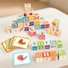 Wooden ABC Letter and Number Building Blocks, 36 Pieces,Six Sides Animal Stacking Blocks, Montessori Educational Toy with Flashcards for Toddlers