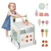 Wooden Activity Walker with Dessert Sorter, Adjustable Clock, Sliding Maze, Role-Play Shop Window and Interactive Learning Toys