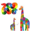 Wooden Alphabet and Numbers Animal Puzzles Bundle, Double Sided Snake and Giraffe Jigsaw Set for Toddlers, Montessori Educational Toy for Kids Preschool Learning Gift