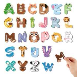 Wooden Alphabet Magnet Letters Large Size ABC Magnets for Fridge, Cute Animal Fridge Magnets for Kids Spelling Learning Boys Girls Gifts