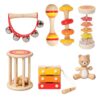 Wooden Baby Rattle Set 7 PCS, Montessori Sensory Musical Toys for Toddlers 0-3, Natural Wood Percussion Shakers & Rattles, Early Learning Gift for Infant Boys Girls