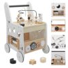 Wooden Baby Walker Activity Cubes,Baby Push Walker Toy for Toddler, 5in1 Montessori Learning&Educational Toys for 1+ Year Old Boy Girl | Sorting&Stacking | Bead Mazes and Counting Toys