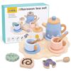 Wooden Blue Tea Set Toys - Kids Pretend Play - Tea Party Set with Tea Cup Set and Play Kitchen Accessories - Montessori Toys - Cooking Set - Gift Set for Girls Boys