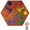 Wooden Board Game, Board Game Original Marble Game Double Sided Painted 2 to 6 Player Fast Track Wooden with 6 Colors 24 Marbles 6 Dice for Adults Kids Family(24 INCH Flame)