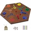 Wooden Board Games- -Marble Board Game -Surfacepainting-Double Sided Painted 15inch Fast Track for 6 and 4 Players with 6 Colors 30 Marbles 6 Dice for Kids Friends Family Game Party (Walnut)