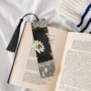 Wooden Bookmarks for Book Lovers, Handmade DIY Book Mark with Black Tassels Spring Daisy Flowers Page Markers Artistic Book Accessories Gift for Women Men