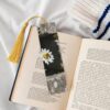 Wooden Bookmarks for Book Lovers, Handmade DIY Book Mark with Gold Tassels Spring Daisy Flowers Page Markers Artistic Book Accessories Gift for Women Men