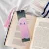Wooden Bookmarks for Book Lovers, Handmade DIY Book Mark with Pink Tassels Soft Halloween Ghos Page Markers Artistic Book Accessories Gift for Women Men