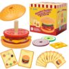 Wooden Burger Stacking Toys Montessori Toys For Toddlers Preschool Education Activity Board Game Early-Education Matching Speed Race Pretend Toy Food Back To School (Burger)