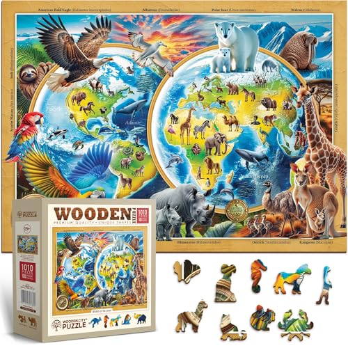 WOODEN.CITY Wooden Puzzle Wildlife of THE Planet – 1000 Piece Wooden Puzzle for Adults with 100 Unique Animal Shapes – Premium Eco Wood Puzzles for Adults 1000 Piece – Made and Designed in EU