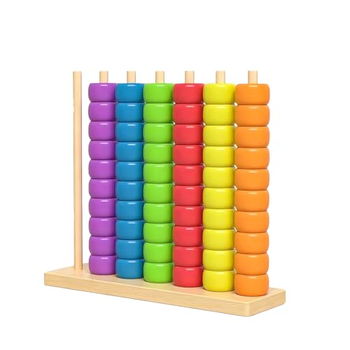 Wooden Color Sorting Stacking, 60 Rings Rainbow Matching Challenge, Two-Player Competitive Tabletop Game with Stand, Educational Brain Teaser for Kids Adults Family Game (Large)