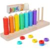 Wooden Color Sorting & Stacking Toys, Montessori Learning Toy, Rainbow Ring Toss & Matching Game with 70 Colorful Rings, Sensory Play & Fine Motor Skills Toy, Gifts for Boys & Girls Ages 3yrs+
