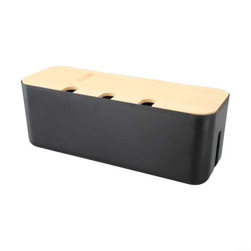 Wooden Cover Cable Management Box For Power Strips And Cords White Plastic Organizer With Ventilation Holes To Wires Keep Desk Tidy And Safe At Home Or Office 30cm Length Storage Solution(black)