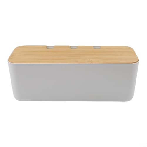 Wooden Cover Cable Management Box For Power Strips And Cords White Plastic Organizer With Ventilation Holes To Wires Keep Desk Tidy And Safe At Home Or Office 30cm Length Storage Solution(white)