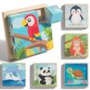 Wooden Cube Puzzle for Toddlers 1-3, 6-in-1 Animal Montessori Learning Toys