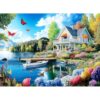 Wooden Jigsaw Puzzle 1000 Piece for Adults Lakeside Cottage Floral Lake Nature Landscape Large Thick Safe Interlock Piece Educational Fun Hobby Toy Gift for All Ages Puzzle Lovers 29.6 x 19.7