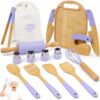 Wooden Kids Cooking Set Montessori Kit - Real Toddler Kitchen Tools & Baking Utensils - 30PCS Cooking Kit for Kids with Storage Bag, Great Gift for Pretend Play & Montessori Learning (Purple)