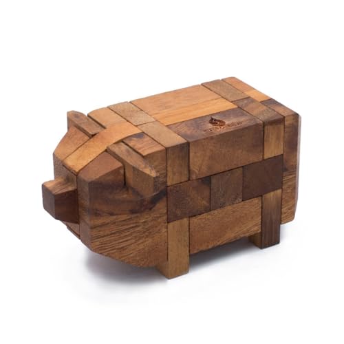 Wooden Kumiki Brain Teaser Puzzle for Adults – Handmade 3D Interlocking Wooden Puzzle Game – Classic Japanese Logic Puzzle – Mind Challenge Gift for Adults, Wooden Desk Toy & Decor (Pig)