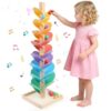 Wooden Marble Run Music Tree for Kids Ages 3+ - Upgraded Easy Assembly with Built-in Nuts, Montessori Toys for Toddlers, Color Sorting Marble Ball Run & Musical Game for Boys Girls 4-8