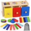 Wooden Montessori Toys for 1+ Year Old, Fine Motor Skills Sensory Preschool Learning Educational Toys, 3 in 1 Color Sorting Drawer Box Toddler Gifts for Boys & Girls 12-36 Months