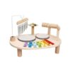 Wooden Music Toy for Age 3+, Percussion Instrument Table with Drum Pads, 8-Note Xylophone, Metal Tone Row and Accent Disc for Home Use