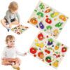 Wooden Peg Puzzles 2Pcs Peg Puzzles Wooden for Toddlers 1-3 Colorful Fruit & Veggie Styles Montessori-Inspired Educational.