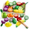 Wooden Play Food for Kids Kitchen, Montessori Toys for 2 Year Olds