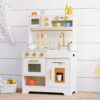 Wooden Play Kitchen for Kids with Ice Maker — Small White Pretend Kitchen Set with Sink, Stove, Oven & Microwave, Utensils and Storage, Montessori Role-Play Toy, Gift for Toddlers Ages 3+
